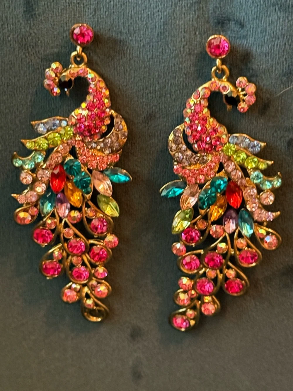 Multicolor Crystal Peacock Drop Earrings - Women Jewelry